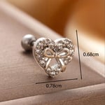 Silver color / 1 Piece Simple Series Classic Heart Copper Silver Color Zircon Women's Stud Earrings 